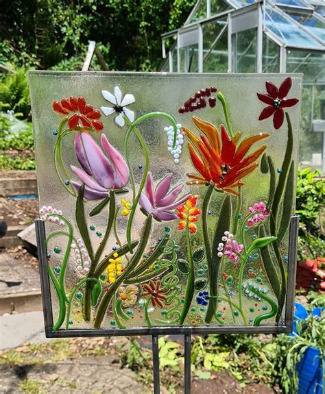 Large Fused Glass 30x30cm Floral Glass Panel Light Perfect For Your Garden Light Shield