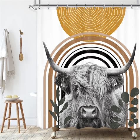 Amazon KOMLLEX Highland Cow Shower Curtain For Bathroom Decor