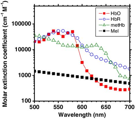 Extinction Coefficient Spectra Of Typical Hemoglobin Derivatives