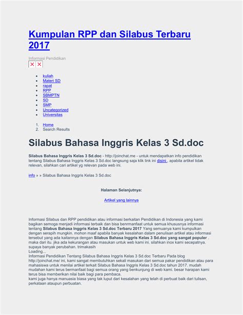 Contoh Rpp Dan Silabus Kelas 3 Sd Revisi