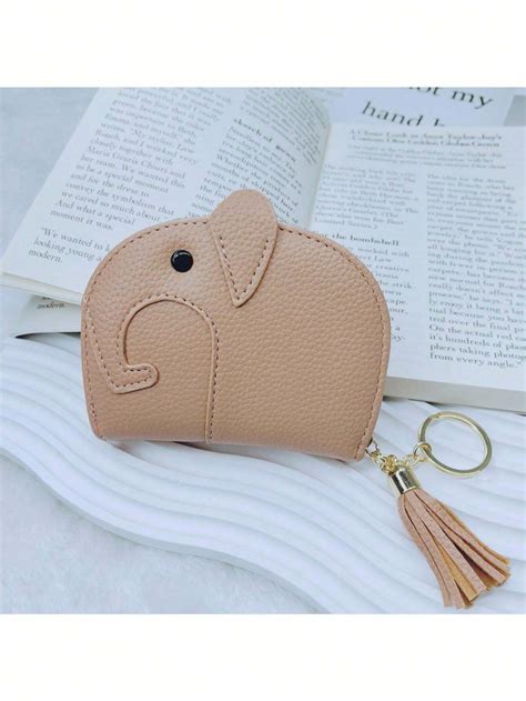 A Solid Color PU Leather Litchi Pattern Elephant Shaped Card Holder