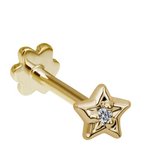 MARIA TASH Yellow Gold Diamond Solitaire Star Threaded Stud Earring