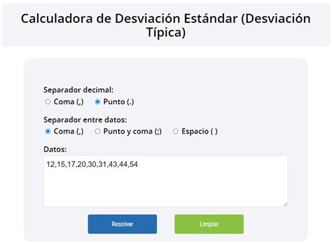 Calculadora de Desviación Estándar Desviación Típica Online