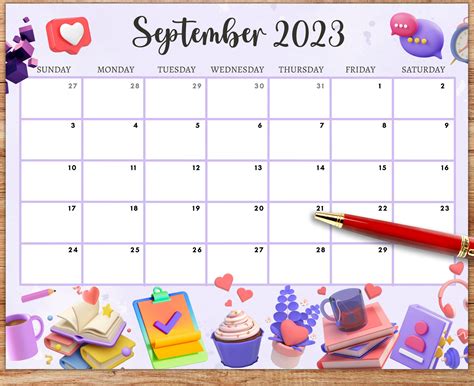 Editable September 2023 Calendar Monthly Planner Cute Etsy