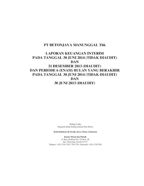 PDF PT BETONJAYA MANUNGGAL Tbk LAPORAN KEUANGAN Aset Keuangan