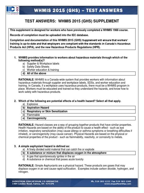 Whmis 2015 Supplement Test Answers Pdf Toxicity Safety