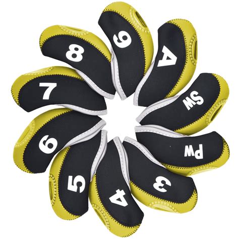 Bettgolf Golf Club Iron Covers With 3 9 A Sw Pw Numbers Neoprene Top Window Iron Covers Yello