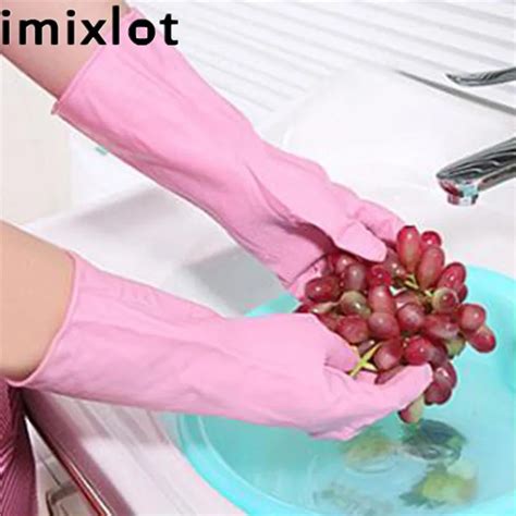 Imixlot 1 Pair Kitchen Elastic Band Long Sleeves Cleaning Gloves Household Waterproof