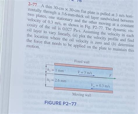 Solved A Thin Cm Cm Flat Plate Is Pulled At M S Chegg