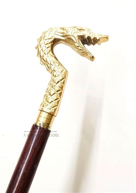 Cobra Snake Dragon Head Handle Vintage Walking Stick Gem