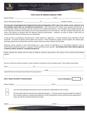 Fillable Online Manorhigh Leics Sch PUPIL LEAVE OF ABSENCE REQUEST FORM