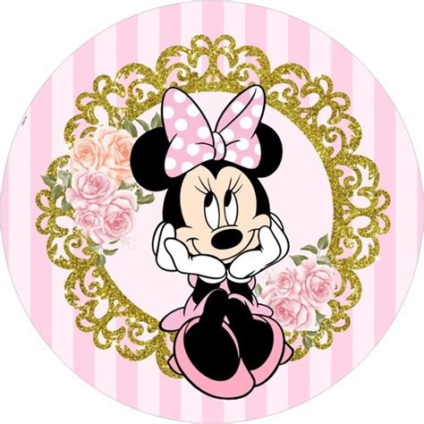 Kit Painel Redondo Capas Cilindro Decoração Festa Minnie Rosa Tecido