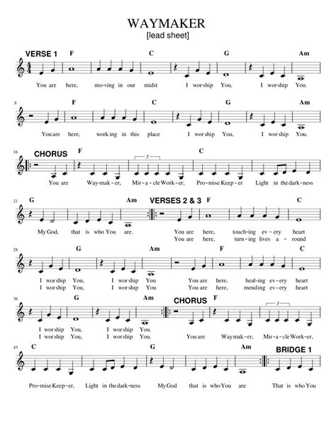 WAYMAKER (lead sheet; easy key) Sheet music for Piano (Piano-Voice-Guitar) | Musescore.com