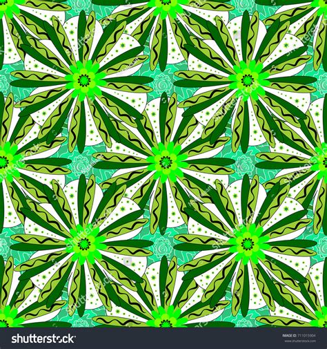 Sketch Style Green Color Flowers Repeatable Stock Vector (Royalty Free