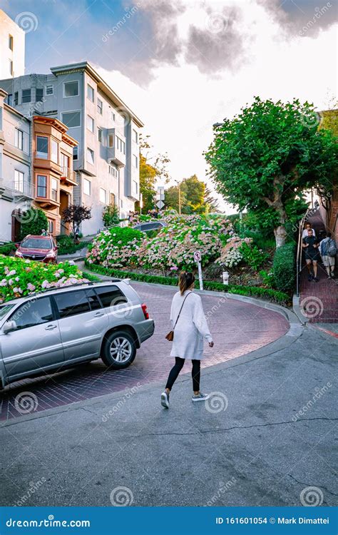 Portrait Of San Francisco`s Famous Brick Road Lombard Street Editorial