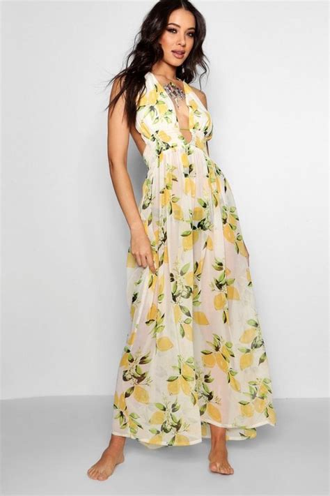 Lemon Print Maxi Beach Dress Boohoo