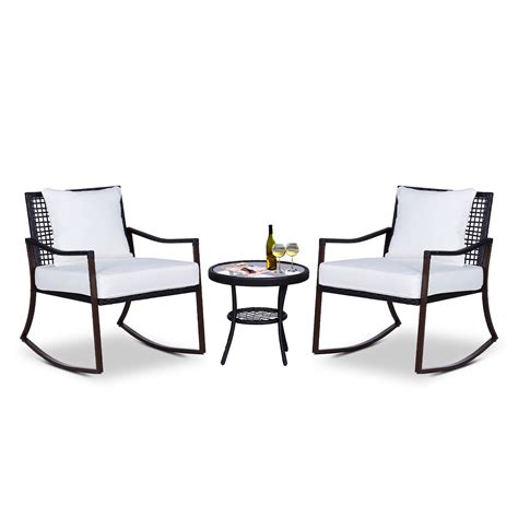 Outsunny 3 Piece Outdoor PE Rattan Patio Rocking Chair Set With Table