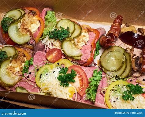 Smoerrebroed Danish Open Faced Sandwiches Stock Photo Image Of