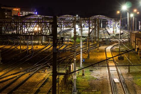 Night Railway. Night Train. Night Station. Nice View of the Railway ...