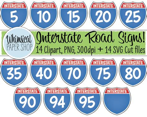 Interstate Road Sign Clipart Svg Set I5 I10 I15 I20 I25 I35 Etsy