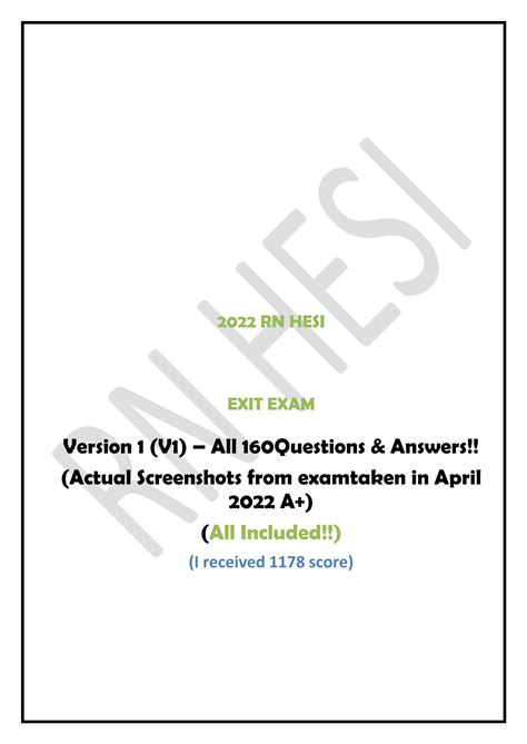 Solution Rn Hesi Exit Exam Version V All Qs As Included