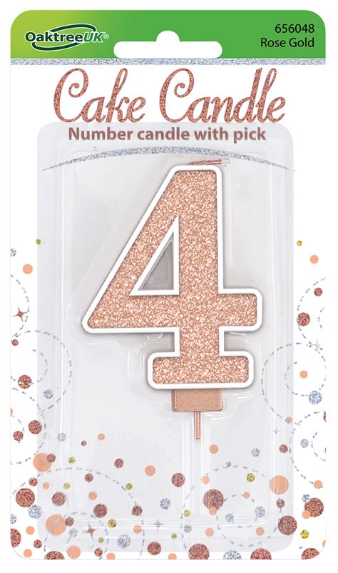 Oaktree Sparkling Fizz No 4 Candle 7 5cm Rose Gold Cake Candles