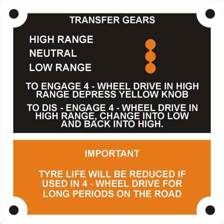 Tabliczka Informacyjna Land Rover Transfer Gears Tabliczki Znamionowe