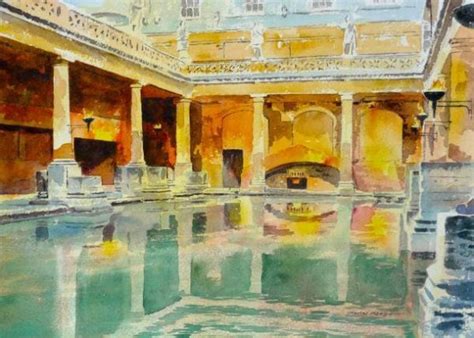 Roman Baths By Torch Light Original Watercolour Painting Alan Reed