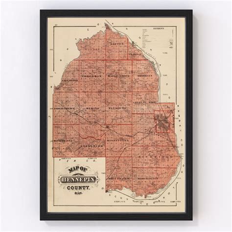 Vintage Map Of Hennepin County Minnesota 1874 By Ted S Vintage Art