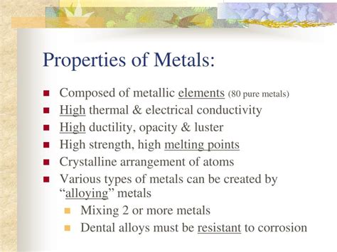 Properties Of Metals List