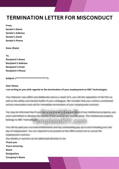 Termination Letter For Misconduct Template Pack Of 10