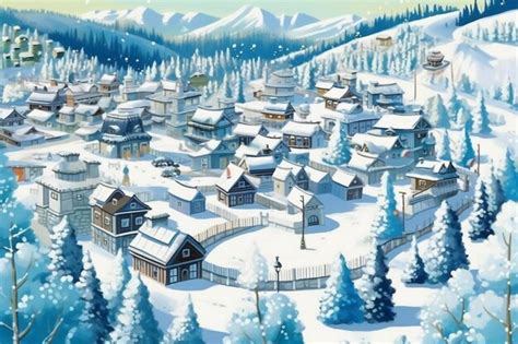 Premium AI Image Snowing Village Winter AI Generative