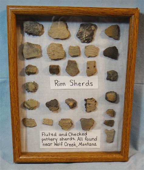 Native American Artifact Frame: Pottery shards, 28 pcs., found near