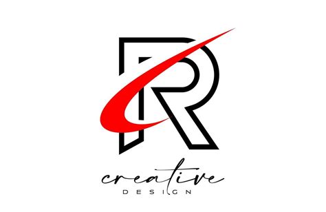 Outline R Letter Logo Design With Creative Red Swoosh Letter R Initial