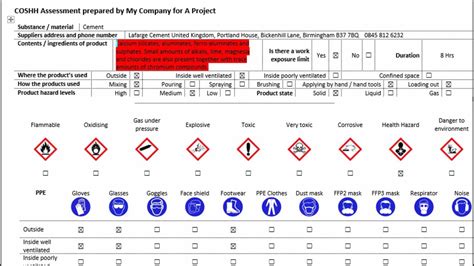 Coshh Template Free PRINTABLE TEMPLATES