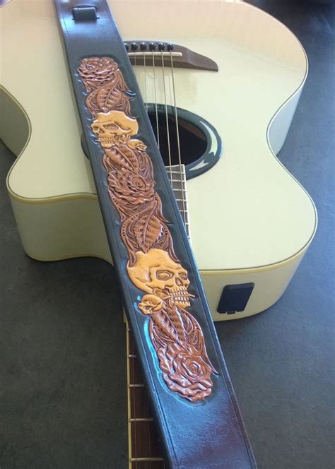 Carved Leather Guitar Strap Hand Tooled Can Be Personalized Etsy Leather Guitar Straps