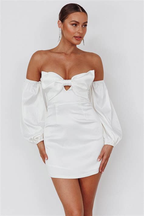 Shop The Lilly Off Shoulder Bow Mini Dress White Selfie Leslie Australia