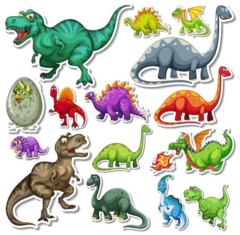 Conjunto De Pegatinas De Dibujos Animados De Diferentes Dinosaurios Vector Gratis