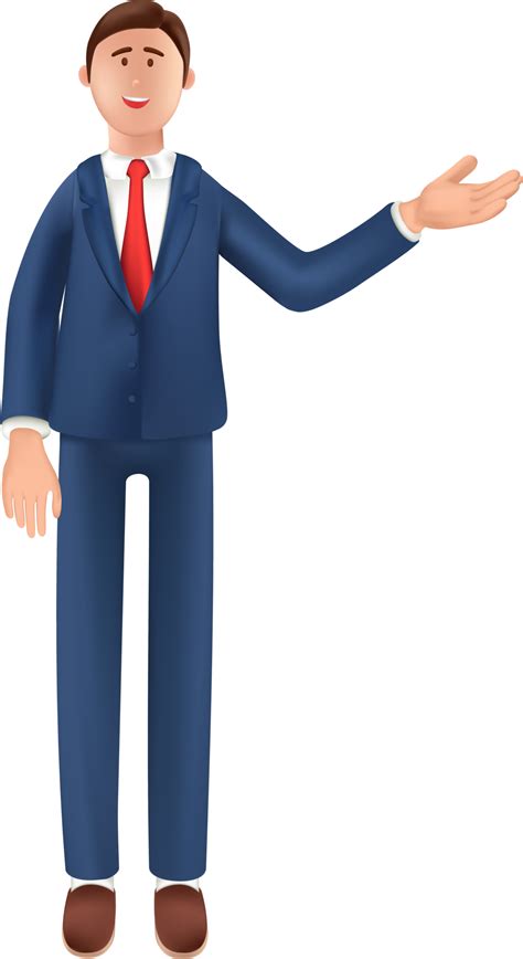 Illustration Of Cartoon Businessman Standing In Suit With Finger