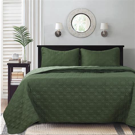 Hig 3 Piece Reversible Oversized Bedspread Set Queen Green Minimal