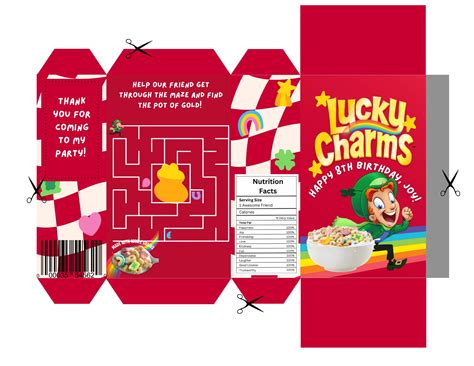 Editable Lucky Charms Cereal Box, Fun Cereal Box Template, Kids Birthday, Kids Parties, Theme ...