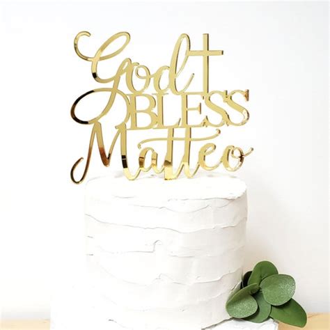 God Bless Cake Topper Christening Custom Name Topper Baptism Etsy