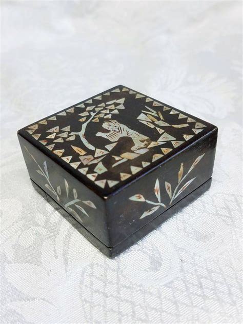 Vintage Abalone Inlaid Trinket Box Abalone Inlaid Lacquer Ware Square