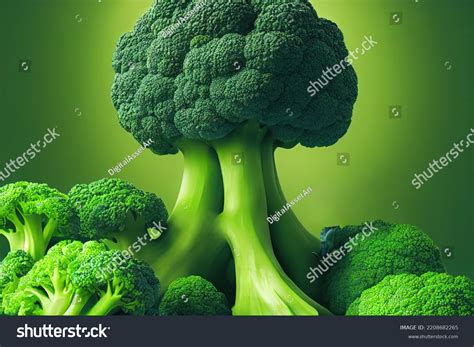 Stems Broccoli On Green Background Cartoon Stock Illustration