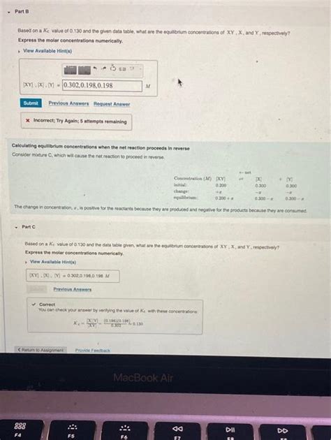 Solved Based On Kc Value Of And The Given Data Table Chegg