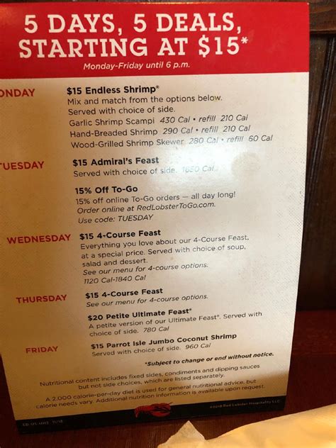 Menu At Red Lobster Pub And Bar Silverdale