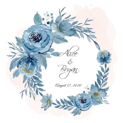 Couronne Aquarelle Florale Bleue Vecteur Premium