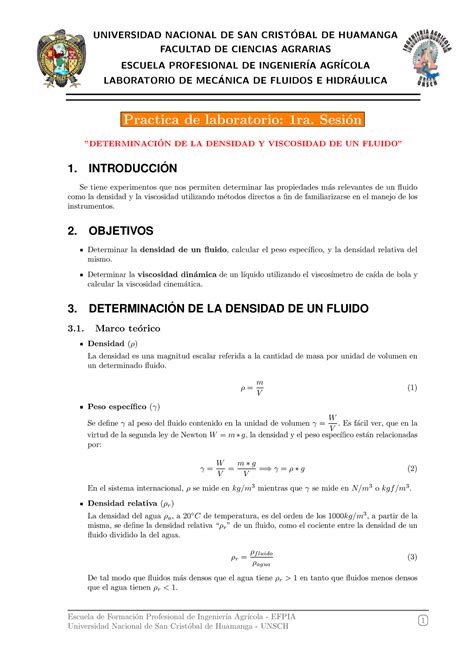 Practica Determinaci On De La Densidad Y Viscosidad De Un Fluido