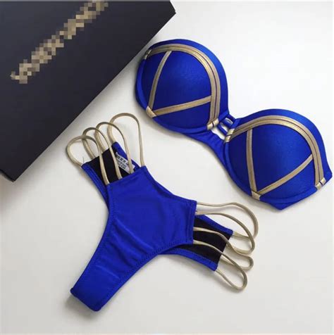 2018 Gold Stamping Bikini Set Sexy Padded Women Swimsuit Push Up