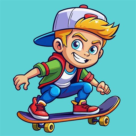 Um Desenho De Desenho Animado De Um Menino Em Um Skate Um Chap U